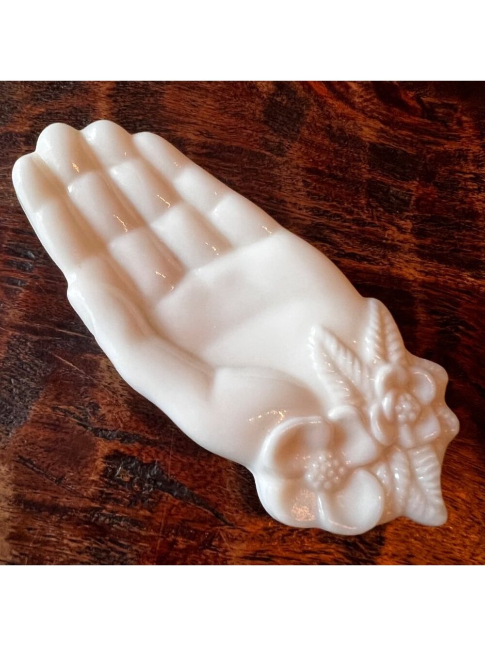 Vintage Avon Milk Glass Hand Dish 6" Floral Design Trinket Holder Decorative Pla